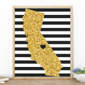 Gold Glitzer California Schwarze und weiße Streife Poster