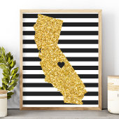 Gold Glitzer California Schwarze und weiße Streife Poster