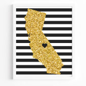 Gold Glitzer California Schwarze und weiße Streife Poster