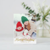 Gold Glitzer Calligraphy Foto Frohe Weihnachten Postkarte (Stehend Vorderseite)