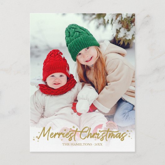 Gold Glitzer Calligraphy Foto Frohe Weihnachten Postkarte (Vorderseite)