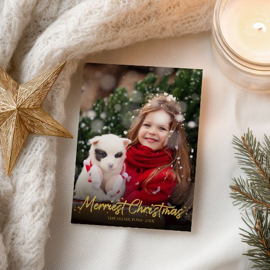 Gold Glitzer Calligraphy Foto Frohe Weihnachten Postkarte
