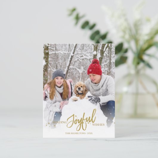 Gold Glitzer Calligraphy Foto Weihnachtsfeiertage Postkarte (Stehend Vorderseite)