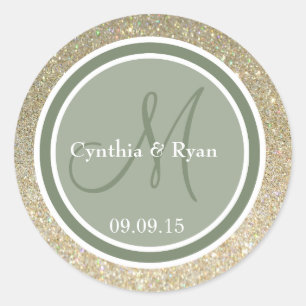 Gold Glitzer & Camouflage Green Wedding Monogram Runder Aufkleber