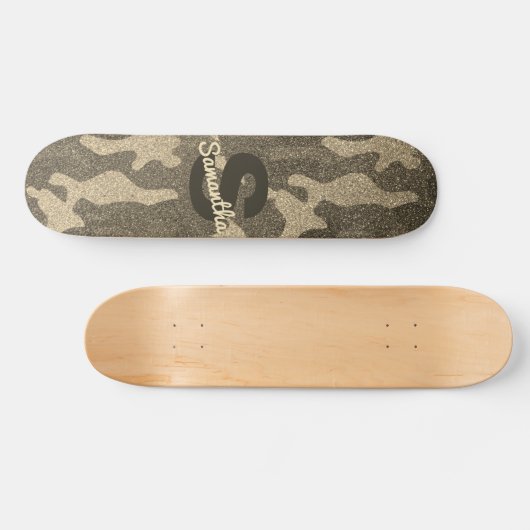 Gold Glitzer Camouflage Personalisiert Mit Monogra Skateboard (Horizontal)