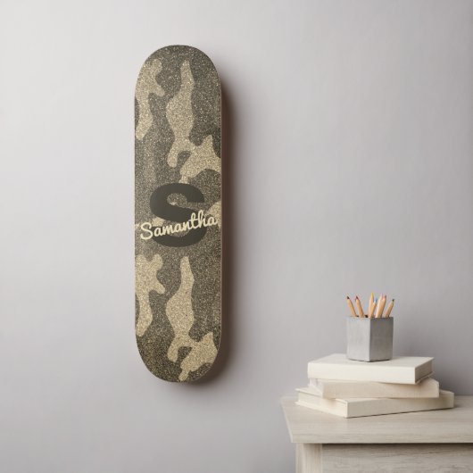 Gold Glitzer Camouflage Personalisiert Mit Monogra Skateboard (Wandkunst)