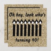 Gold Glitzer Candle Birthday Einladung (Vorne/Hinten)