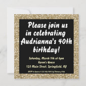 Gold Glitzer Candle Birthday Einladung (Rückseite)