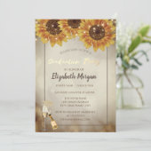 Gold Glitzer Cap, Wein, Glas, Sonnenblumen Gold To Einladung (Stehend Vorderseite)