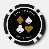Gold Glitzer Card Anzug Hochzeit Datum und Name Ge Pokerchips (Rückseite)