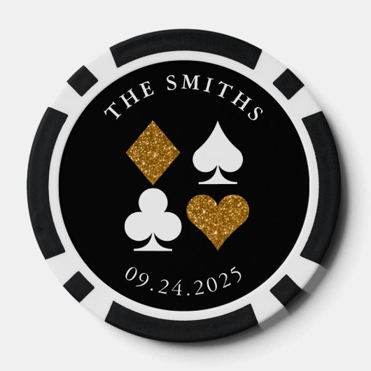 Gold Glitzer Card Anzug Hochzeit Datum und Name Ge Pokerchips (Rückseite)