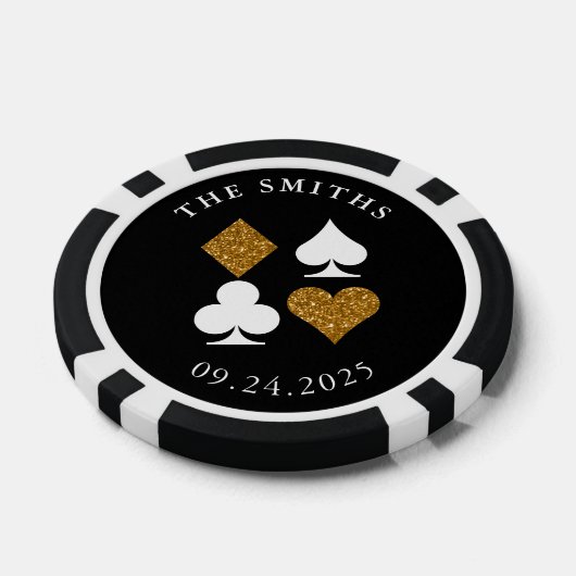 Gold Glitzer Card Anzug Hochzeit Datum und Name Ge Pokerchips (Einzeln)
