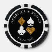Gold Glitzer Card Anzug Hochzeitdatum Name QR-Code Pokerchips (Vorderseite)