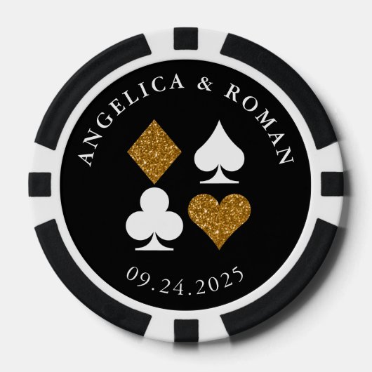 Gold Glitzer Card Anzug Hochzeitdatum Name QR-Code Pokerchips (Vorderseite)