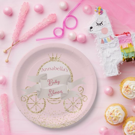 Gold Glitzer Carriage Mairy Tale Baby Dusche Pappteller (Party)