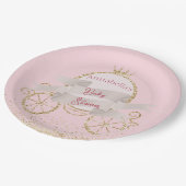 Gold Glitzer Carriage Mairy Tale Baby Dusche Pappteller (Schrägansicht)