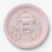 Gold Glitzer Carriage Mairy Tale Baby Dusche Pappteller (Vorderseite)