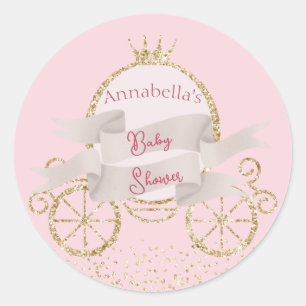 Gold Glitzer Carriage Mairy Tale Baby Dusche Runder Aufkleber