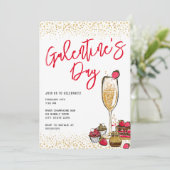 Gold Glitzer Champagne Galentines Day Party Einladung (Stehend Vorderseite)