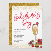 Gold Glitzer Champagne Galentines Day Party Einladung (Vorne/Hinten)