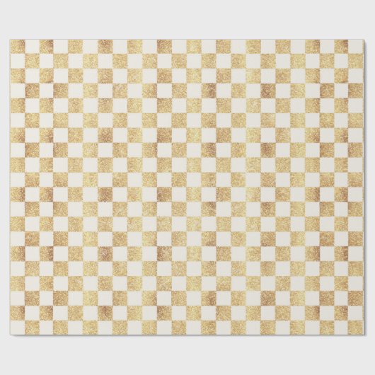 Gold Glitzer Checkered Squares Retro Geschenkpapier (Flach)