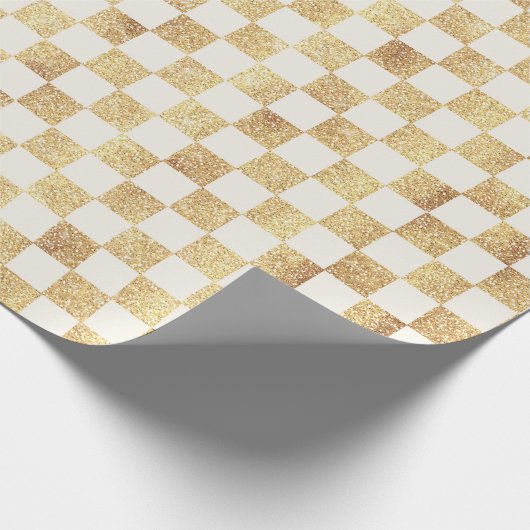 Gold Glitzer Checkered Squares Retro Geschenkpapier (Ecke)