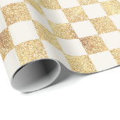 Gold Glitzer Checkered Squares Retro Geschenkpapier (Rolleneckpunkt)