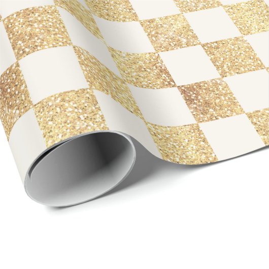 Gold Glitzer Checkered Squares Retro Geschenkpapier (Rolleneckpunkt)