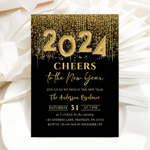 Gold Glitzer Cheers Silvester Party 2024 Einladung