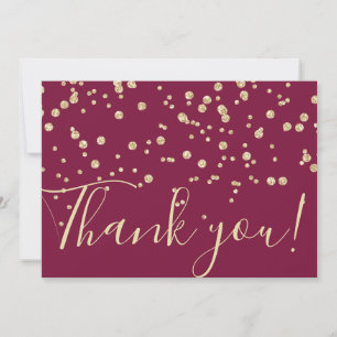 Gold Glitzer Chic Confetti Burgundy Rote Typografi Dankeskarte