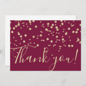 Gold Glitzer Chic Confetti Burgundy Rote Typografi Dankeskarte (Vorne/Hinten)