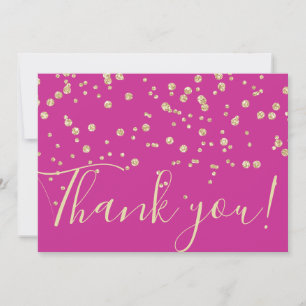 Gold Glitzer Chic Confetti Fuschia Typografie Dankeskarte