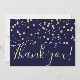 Gold Glitzer Chic Confetti Navy BlauTypografie Dankeskarte