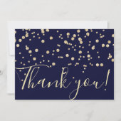 Gold Glitzer Chic Confetti Navy BlauTypografie Dankeskarte (Vorderseite)