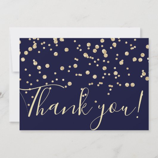 Gold Glitzer Chic Confetti Navy BlauTypografie Dankeskarte (Vorderseite)