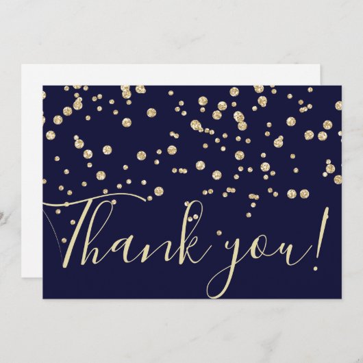 Gold Glitzer Chic Confetti Navy BlauTypografie Dankeskarte (Vorne/Hinten)