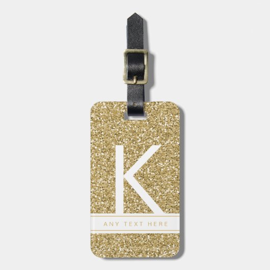 Gold Glitzer Chic Minimal Modernes Mit Monogramm Gepäckanhänger (Vorderseite vertikal)