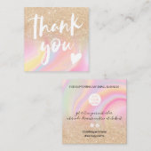 Gold Glitzer Chic Regenbogen Marmor Pastel danke Quadratische Visitenkarte (Vorne/Hinten)