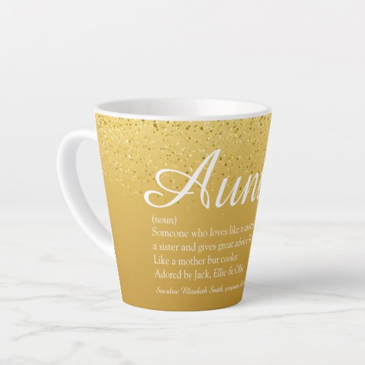 Gold Glitzer Chic Script Tante Tante Tante Definit Milchtasse (Linke Ecke)