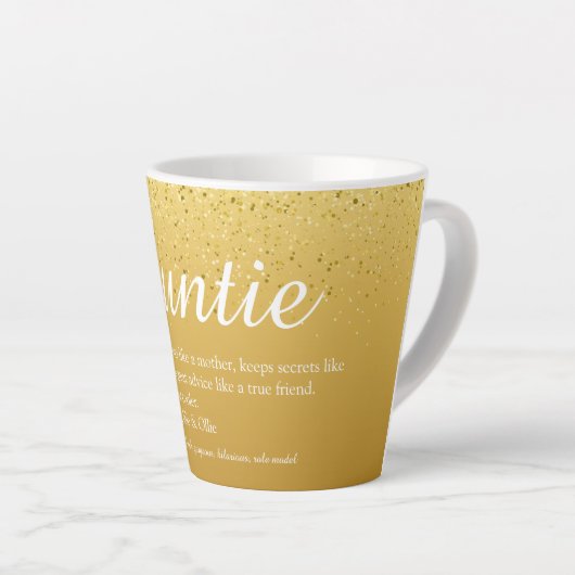 Gold Glitzer Chic Script Tante Tante Tante Definit Milchtasse (Rechte Ecke)