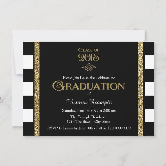 Gold Glitzer Class 2015 Abschluss Einladung (Rückseite)