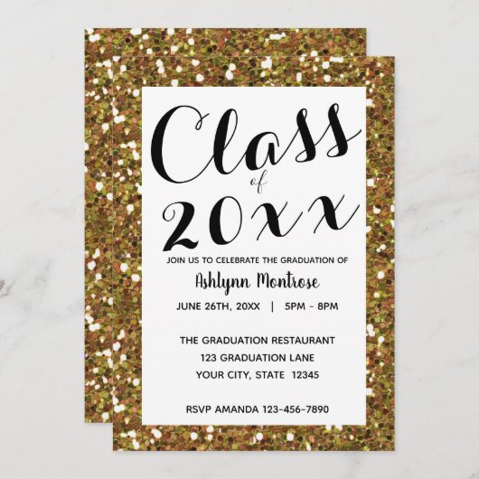 Gold Glitzer Class 2025 Abschluss Einladung (Vorne/Hinten)