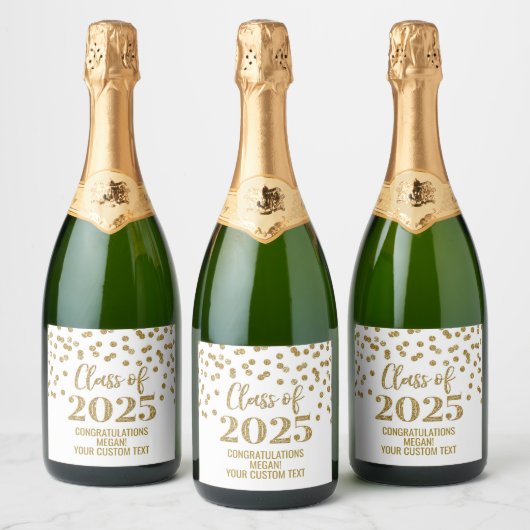 Gold Glitzer Class 2025 Abschluss Schaumweinetikett (Flaschen)