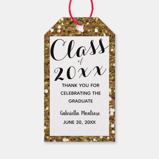 Gold Glitzer Class 2025 Geschenkanhänger (Vorderseite)
