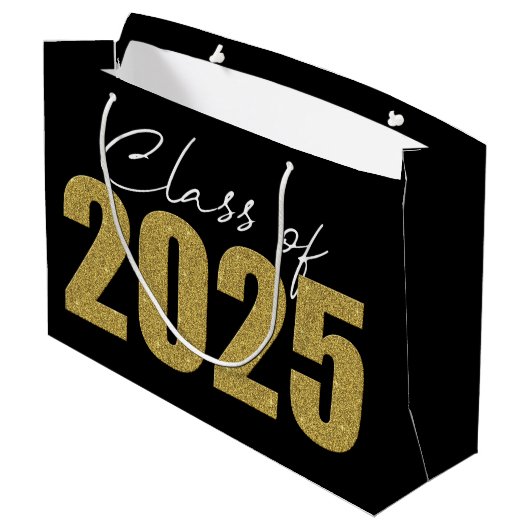Gold Glitzer Class 2025 Große Geschenktüte (Rückseite Schrägansicht)