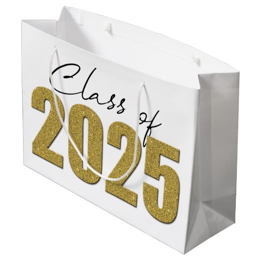 Gold Glitzer Class 2025 Große Geschenktüte (Rückseite Schrägansicht)