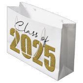 Gold Glitzer Class 2025 Große Geschenktüte (Vorderseite Schrägansicht)