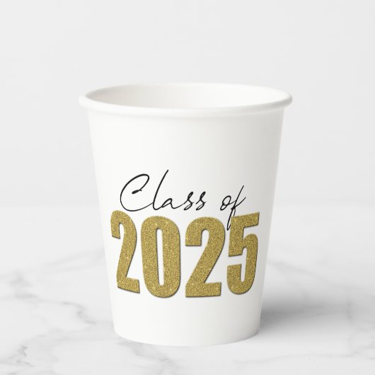 Gold Glitzer Class 2025 Pappbecher (Vorderseite)