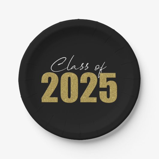 Gold Glitzer Class 2025 Pappteller (Vorderseite)