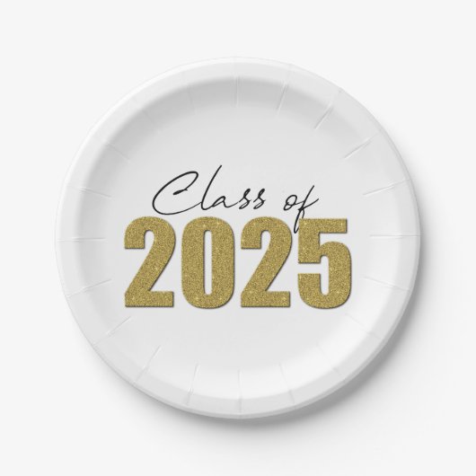 Gold Glitzer Class 2025 Pappteller (Vorderseite)